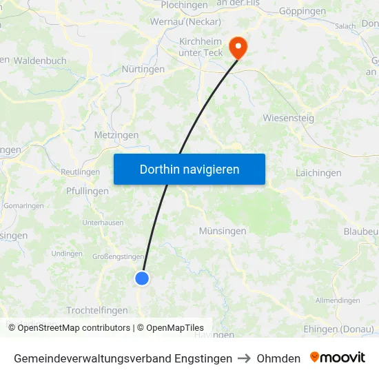 Gemeindeverwaltungsverband Engstingen to Ohmden map