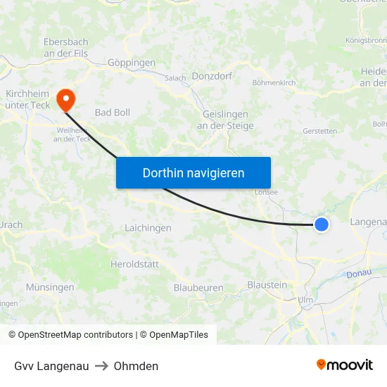 Gvv Langenau to Ohmden map