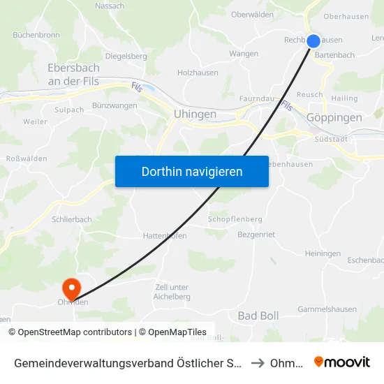 Gemeindeverwaltungsverband Östlicher Schurwald to Ohmden map