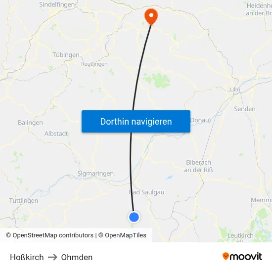 Hoßkirch to Ohmden map