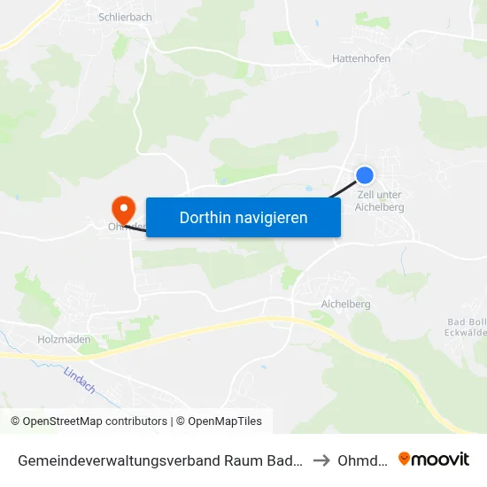 Gemeindeverwaltungsverband Raum Bad Boll to Ohmden map
