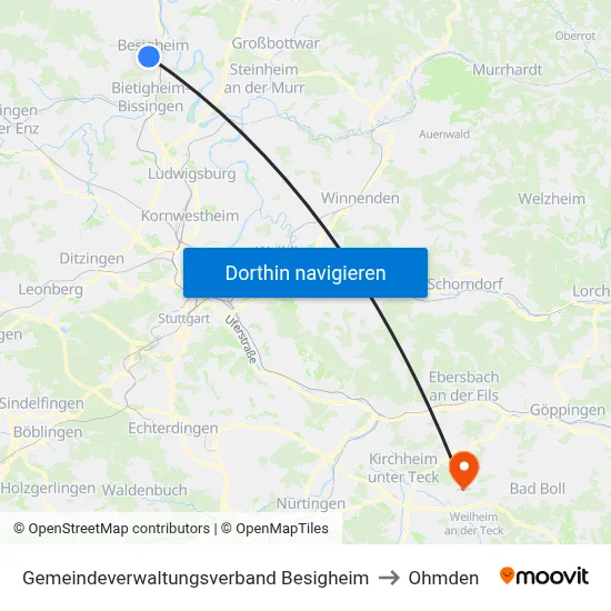 Gemeindeverwaltungsverband Besigheim to Ohmden map