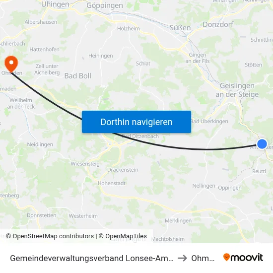 Gemeindeverwaltungsverband Lonsee-Amstetten to Ohmden map