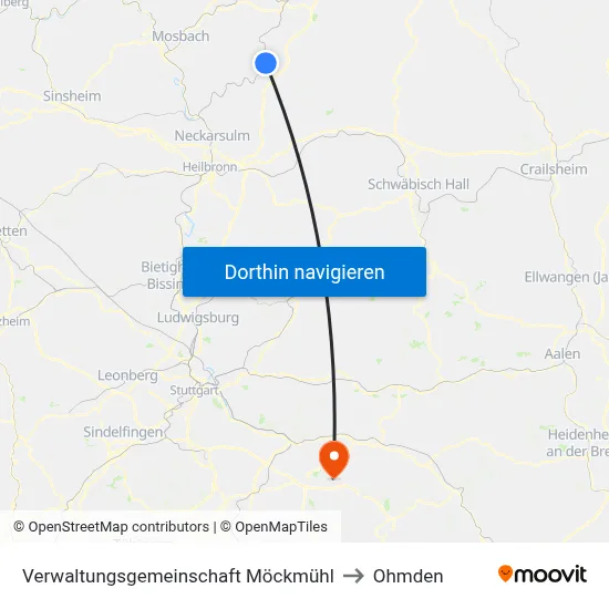 Verwaltungsgemeinschaft Möckmühl to Ohmden map