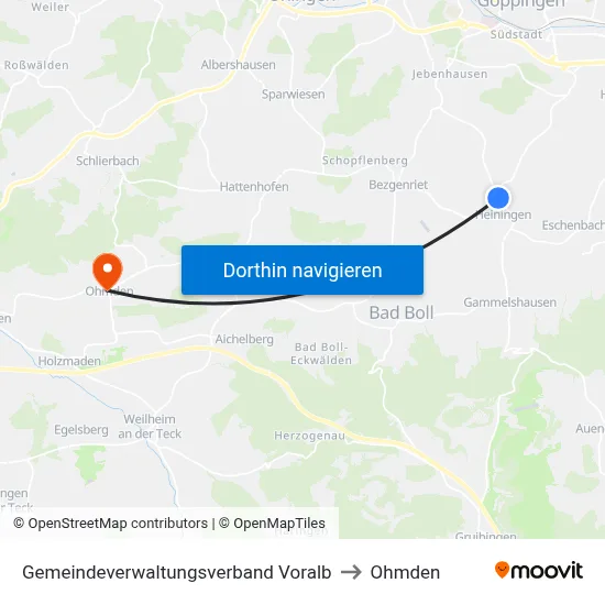Gemeindeverwaltungsverband Voralb to Ohmden map
