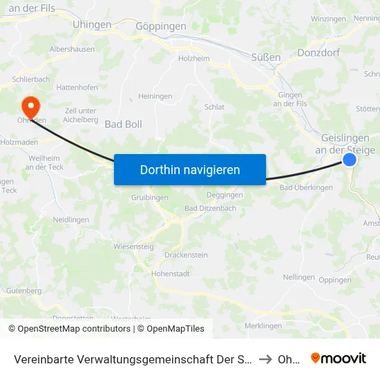 Vereinbarte Verwaltungsgemeinschaft Der Stadt Geislingen An Der Steige to Ohmden map