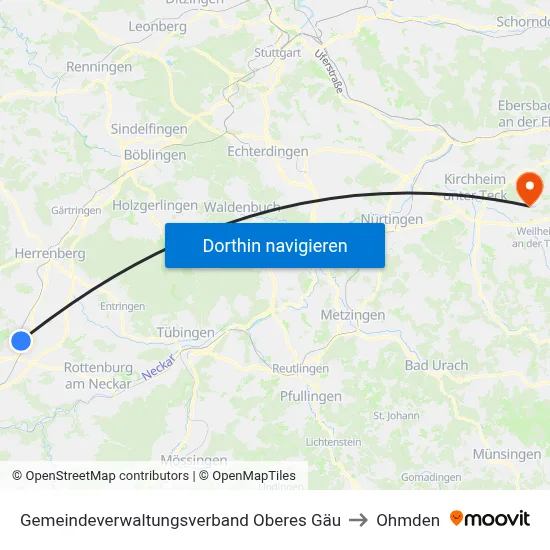 Gemeindeverwaltungsverband Oberes Gäu to Ohmden map