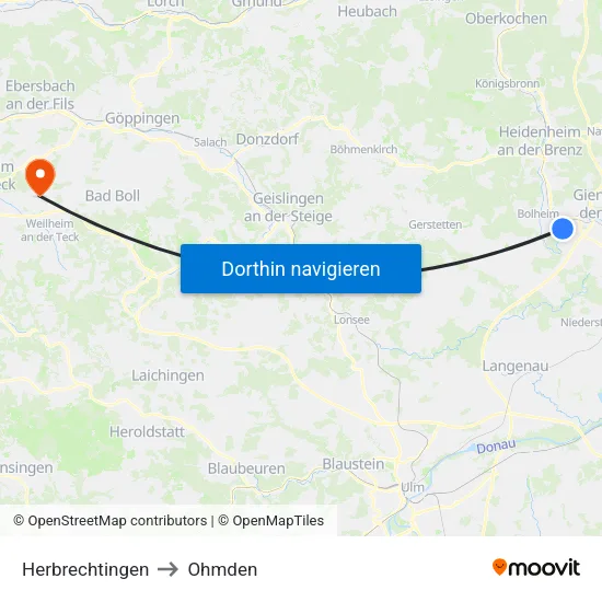 Herbrechtingen to Ohmden map