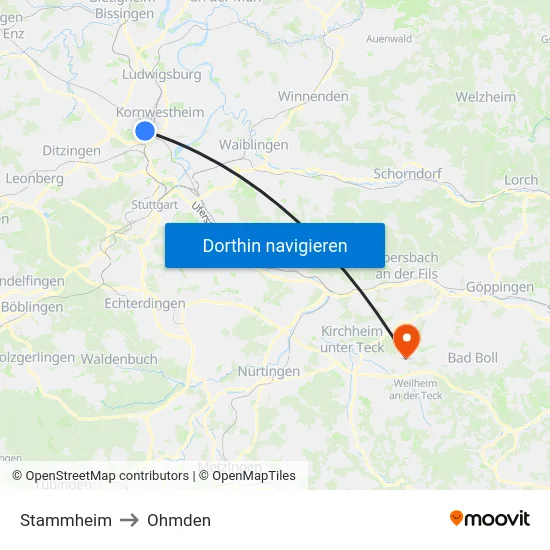 Stammheim to Ohmden map