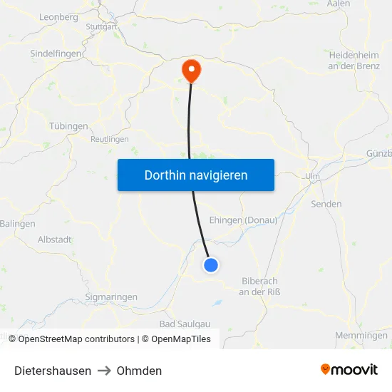 Dietershausen to Ohmden map