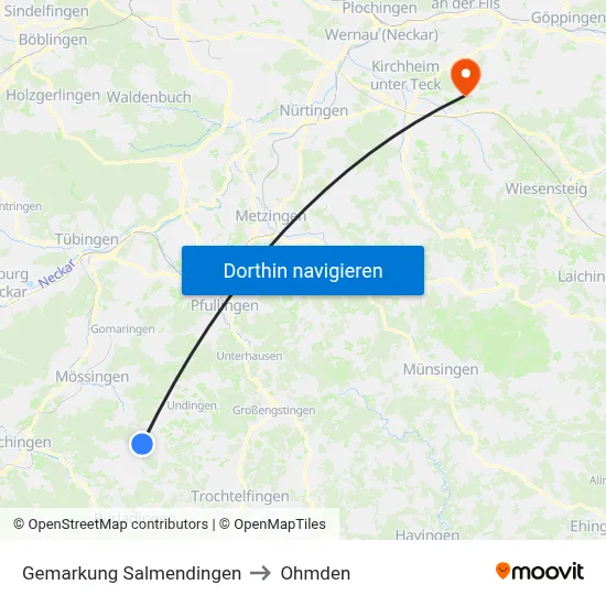 Gemarkung Salmendingen to Ohmden map