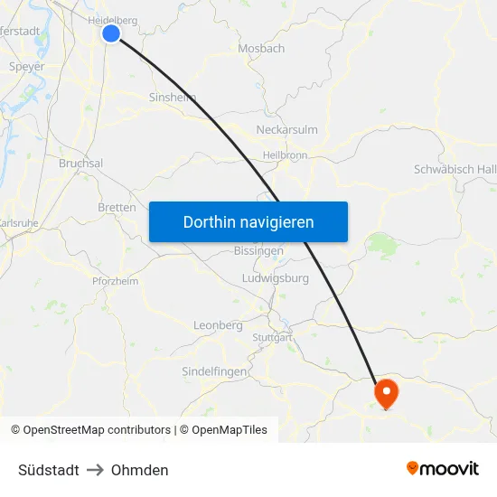 Südstadt to Ohmden map