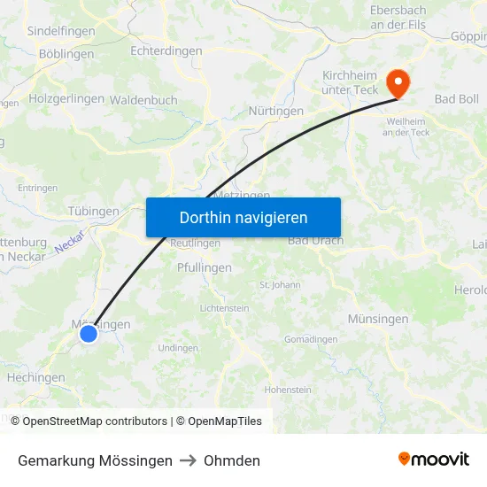 Gemarkung Mössingen to Ohmden map