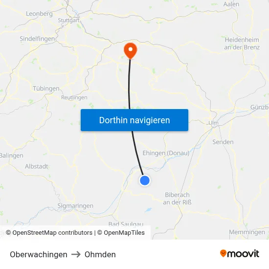 Oberwachingen to Ohmden map