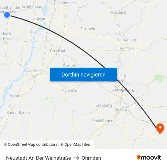 Neustadt An Der Weinstraße to Ohmden map