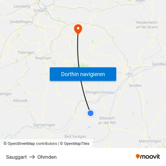 Sauggart to Ohmden map