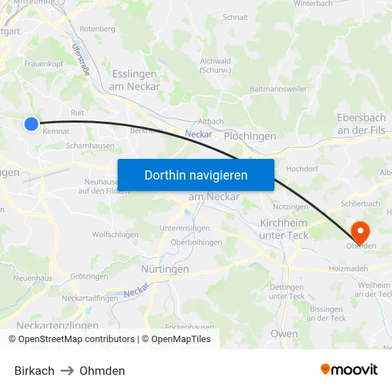 Birkach to Ohmden map
