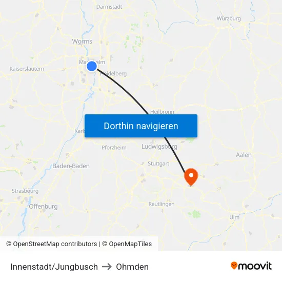 Innenstadt/Jungbusch to Ohmden map