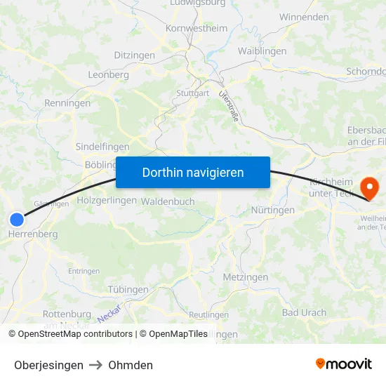 Oberjesingen to Ohmden map