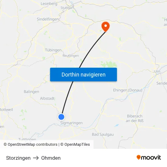 Storzingen to Ohmden map