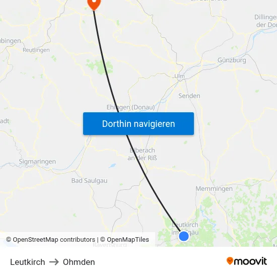 Leutkirch to Ohmden map
