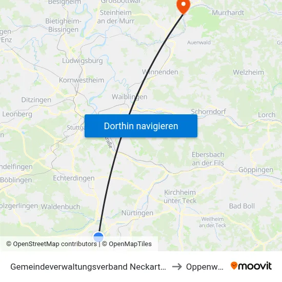 Gemeindeverwaltungsverband Neckartenzlingen to Oppenweiler map