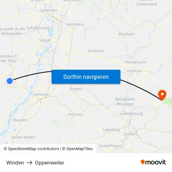 Winden to Oppenweiler map