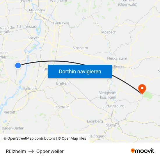 Rülzheim to Oppenweiler map