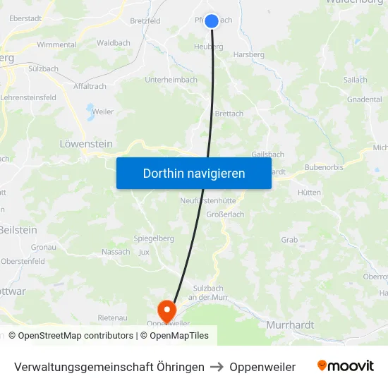 Verwaltungsgemeinschaft Öhringen to Oppenweiler map
