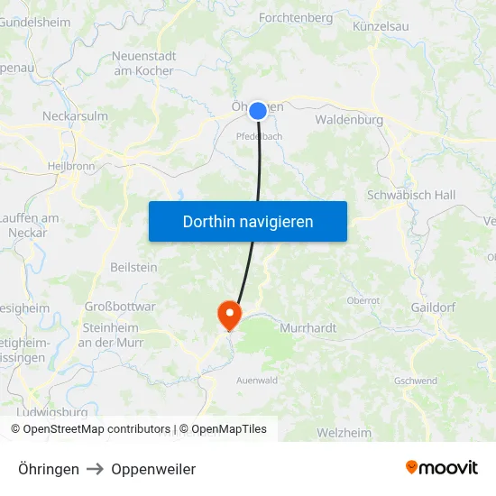 Öhringen to Oppenweiler map