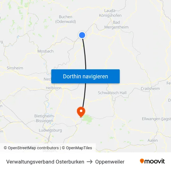Verwaltungsverband Osterburken to Oppenweiler map