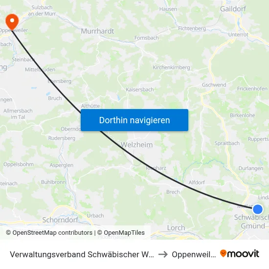 Verwaltungsverband Schwäbischer Wald to Oppenweiler map