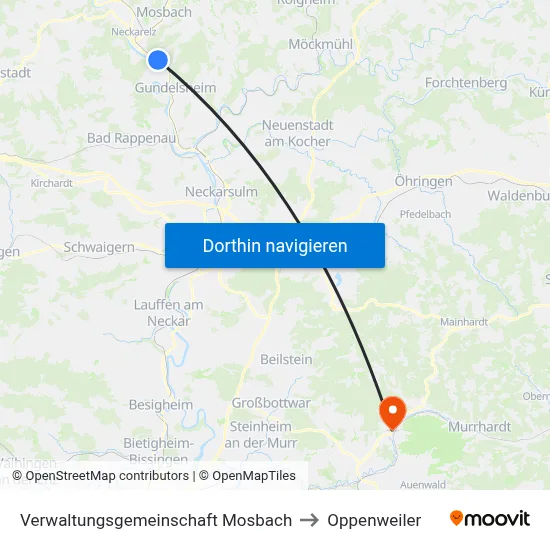 Verwaltungsgemeinschaft Mosbach to Oppenweiler map