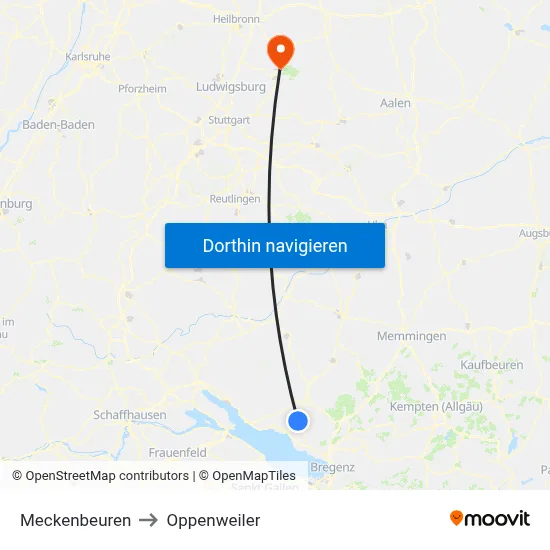 Meckenbeuren to Oppenweiler map