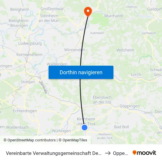 Vereinbarte Verwaltungsgemeinschaft Der Stadt Kirchheim Unter Teck to Oppenweiler map