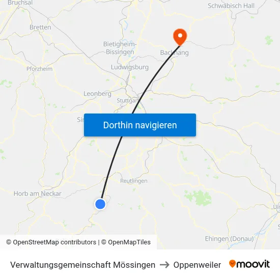 Verwaltungsgemeinschaft Mössingen to Oppenweiler map