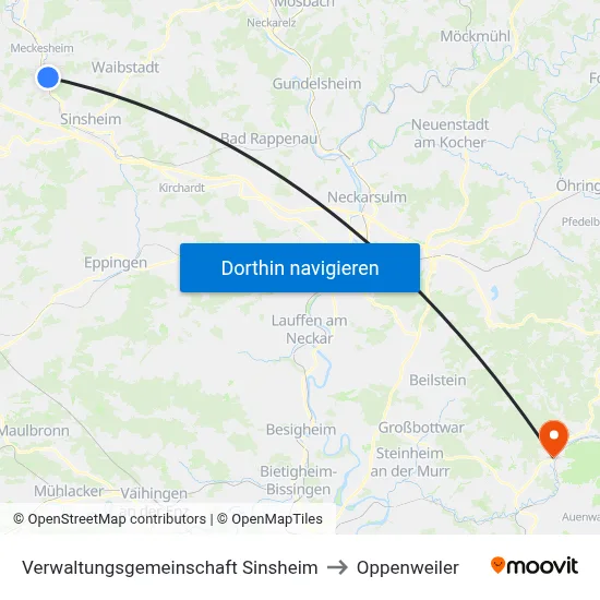Verwaltungsgemeinschaft Sinsheim to Oppenweiler map