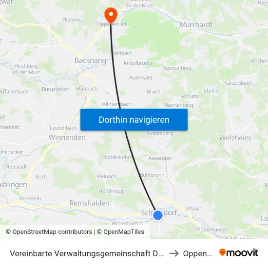 Vereinbarte Verwaltungsgemeinschaft Der Stadt Schorndorf to Oppenweiler map
