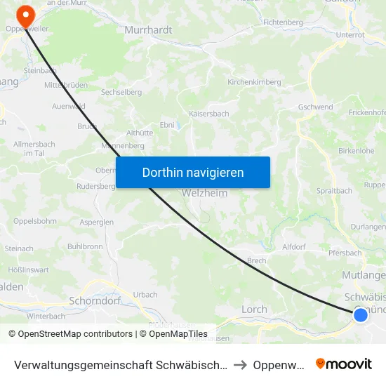 Verwaltungsgemeinschaft Schwäbisch Gmünd to Oppenweiler map