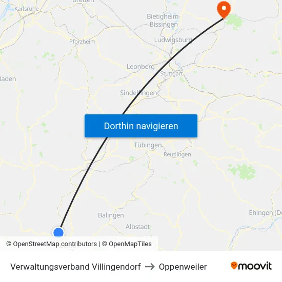 Verwaltungsverband Villingendorf to Oppenweiler map