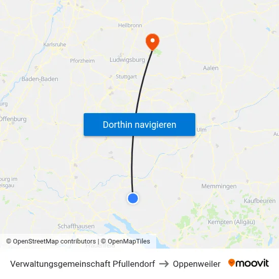 Verwaltungsgemeinschaft Pfullendorf to Oppenweiler map