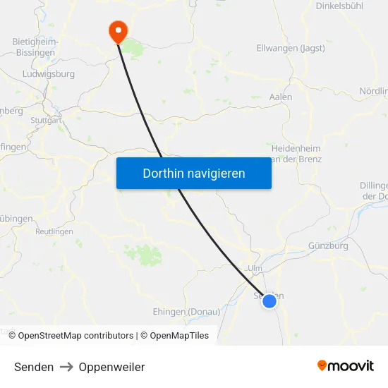 Senden to Oppenweiler map