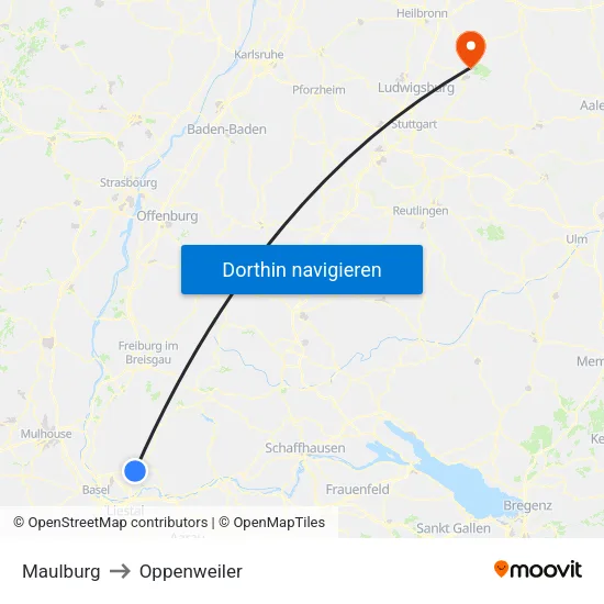 Maulburg to Oppenweiler map