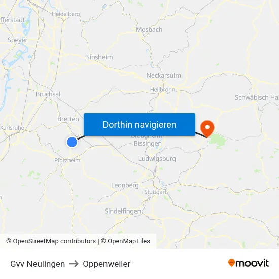 Gvv Neulingen to Oppenweiler map