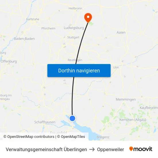 Verwaltungsgemeinschaft Überlingen to Oppenweiler map