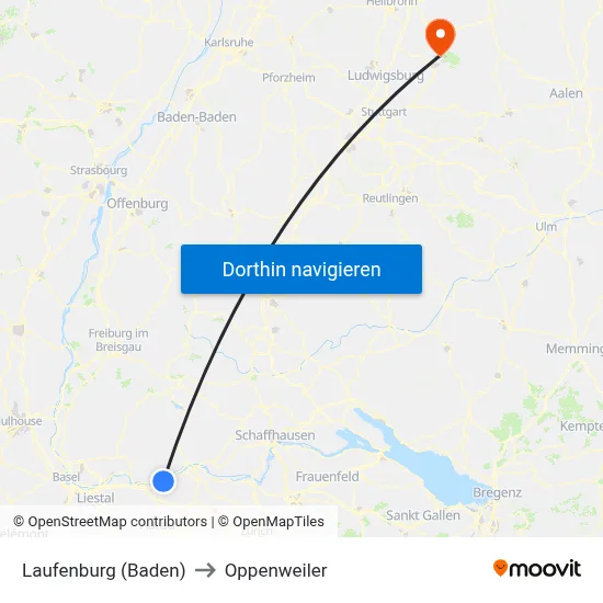 Laufenburg (Baden) to Oppenweiler map