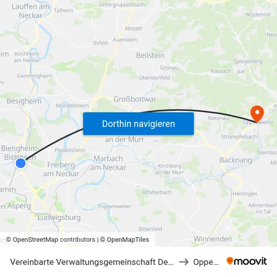 Vereinbarte Verwaltungsgemeinschaft Der Stadt Bietigheim-Bissingen to Oppenweiler map