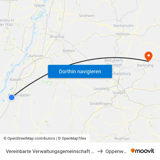 Vereinbarte Verwaltungsgemeinschaft Sinzheim to Oppenweiler map