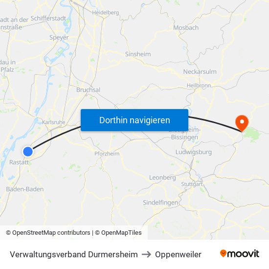 Verwaltungsverband Durmersheim to Oppenweiler map