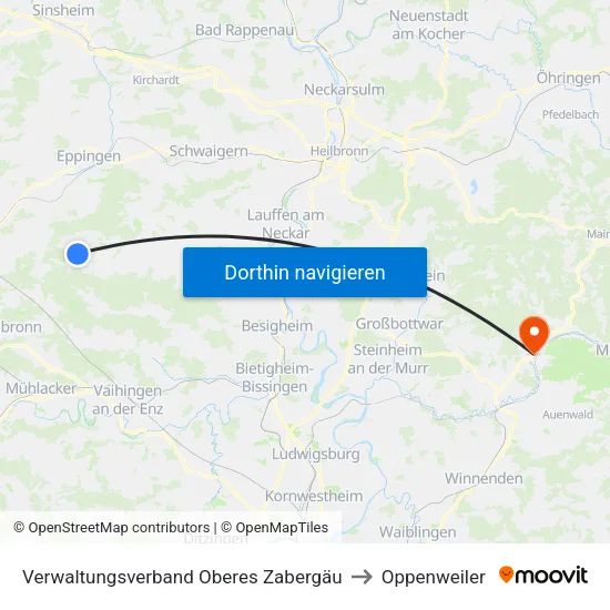 Verwaltungsverband Oberes Zabergäu to Oppenweiler map